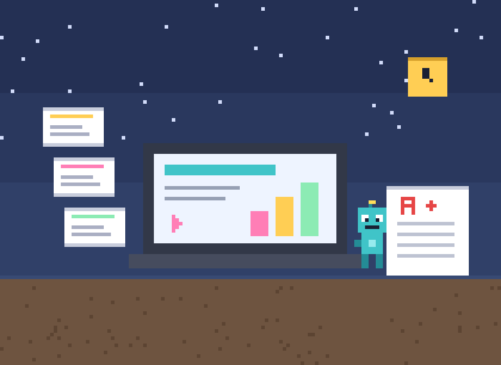 A student’s glowing desk setup — an animated slide deck and hand-built study tools on screen