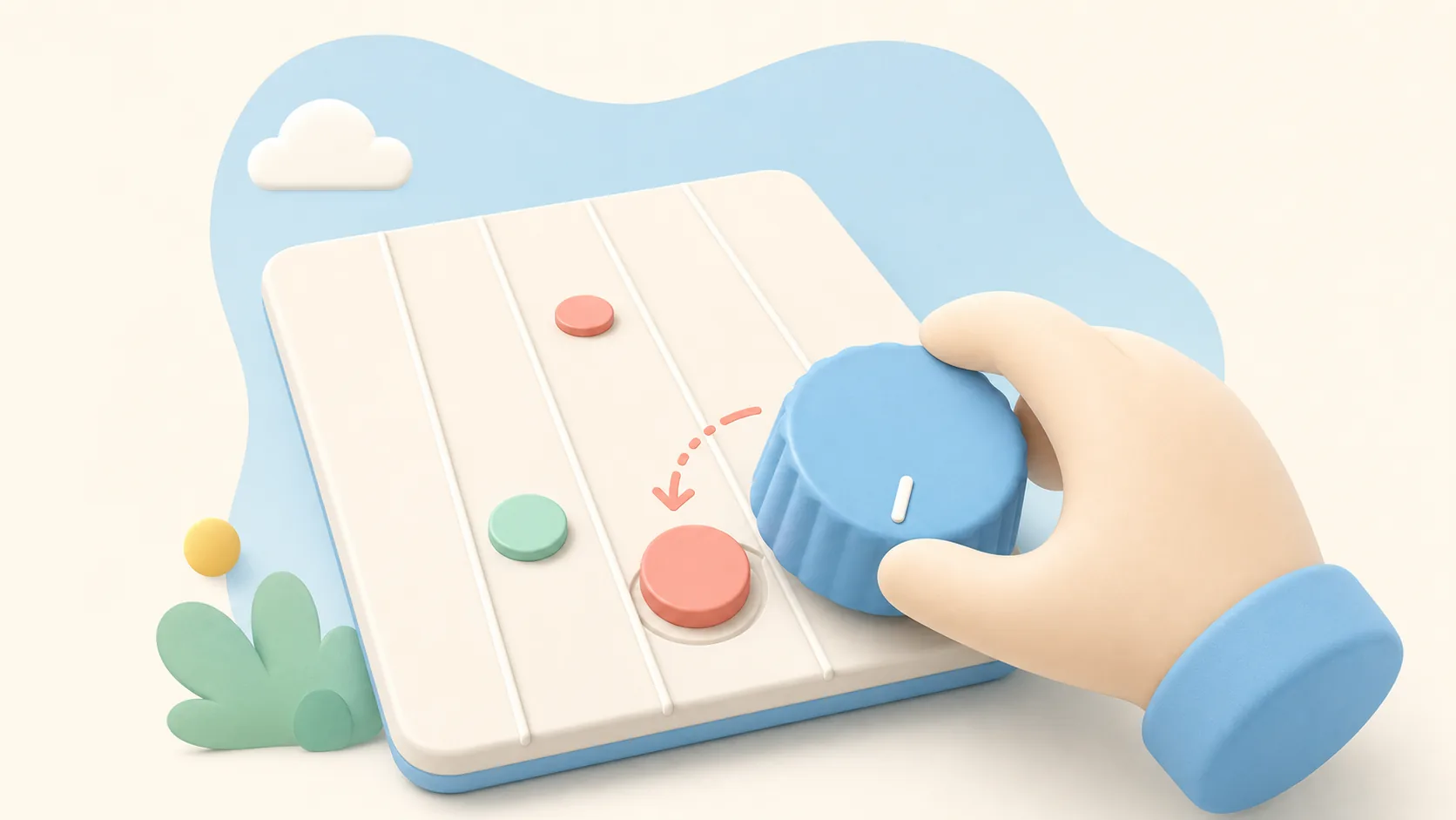 A rhythm-game track adjusted with a tuning dial