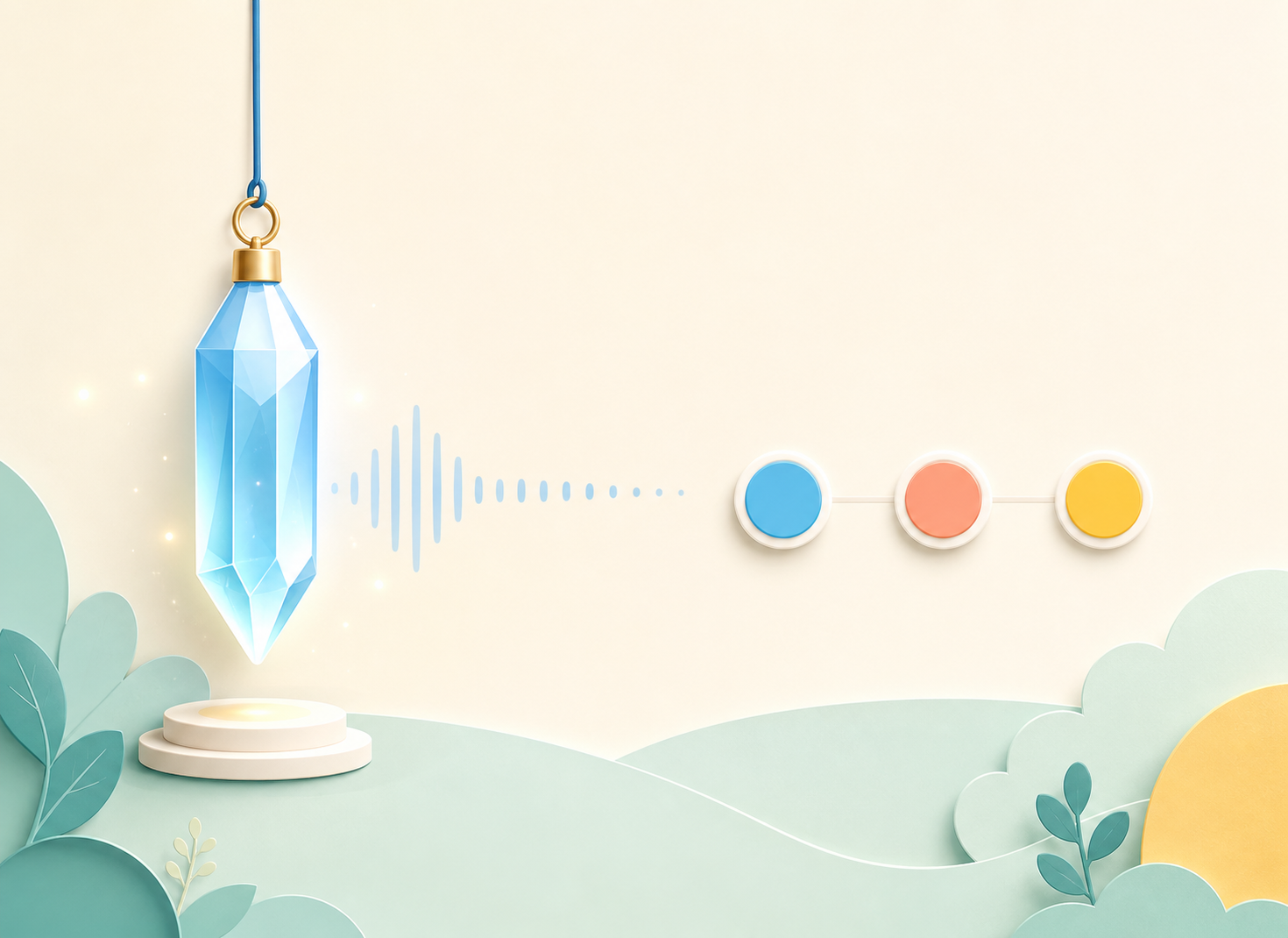 A crystal chime with sound waves and simple music controls