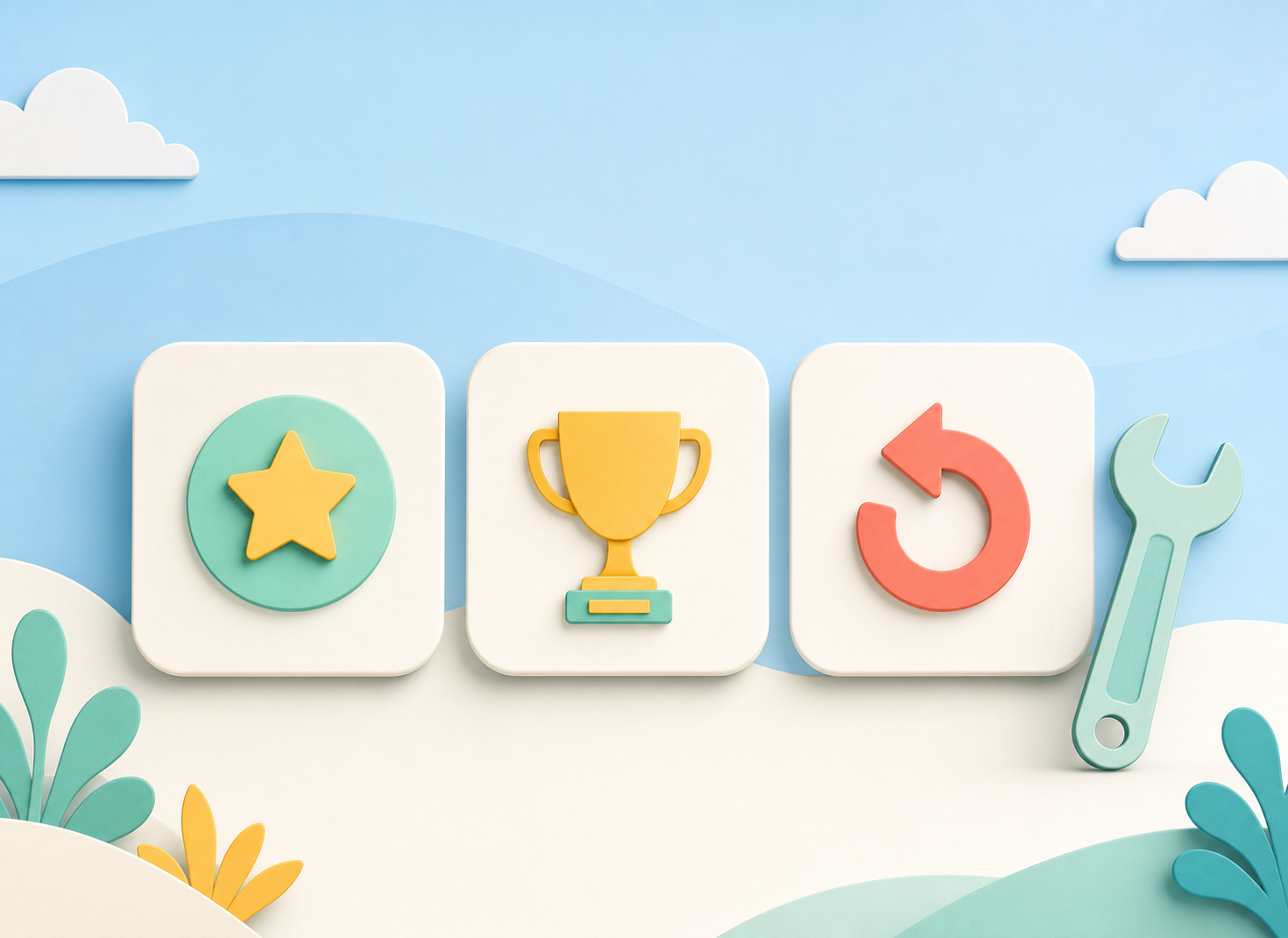 Minimal start, win and retry panels beside a polish tool