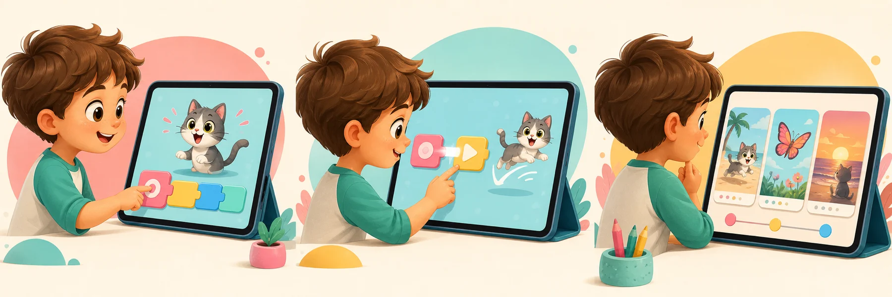 Story Blocks: a child progressing through three stages of creative learning