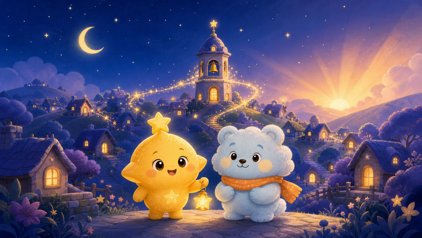 Lumi and Tuan Tuan in the glowing Tiny Star Village