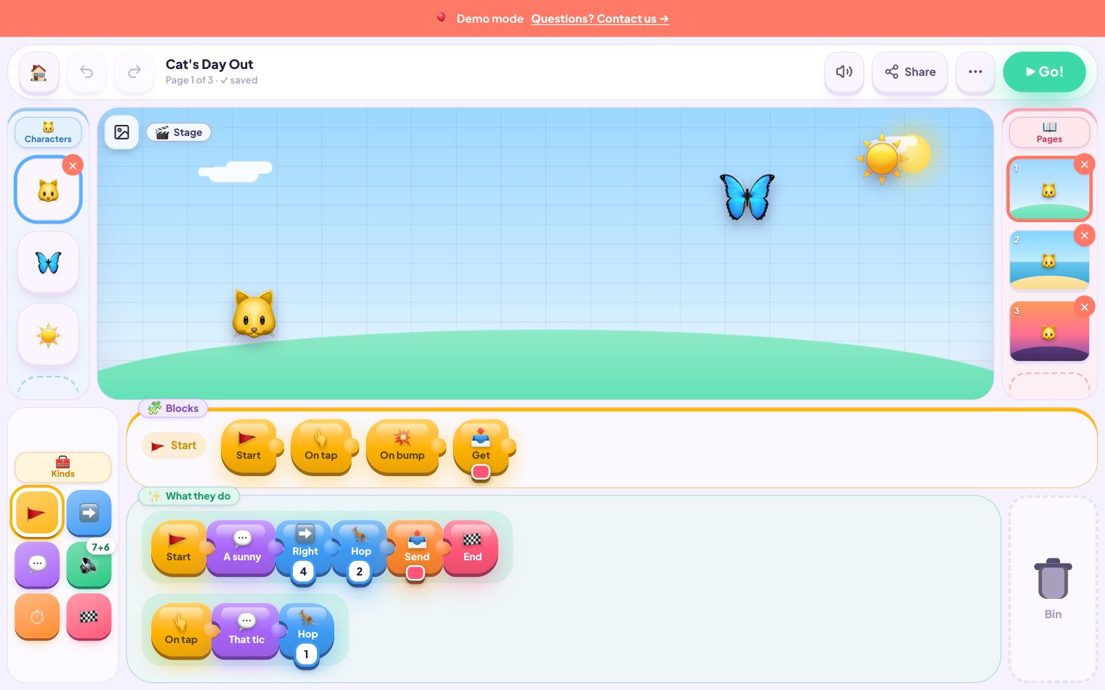 Blocks Studio with the Cat's Day Out story loaded