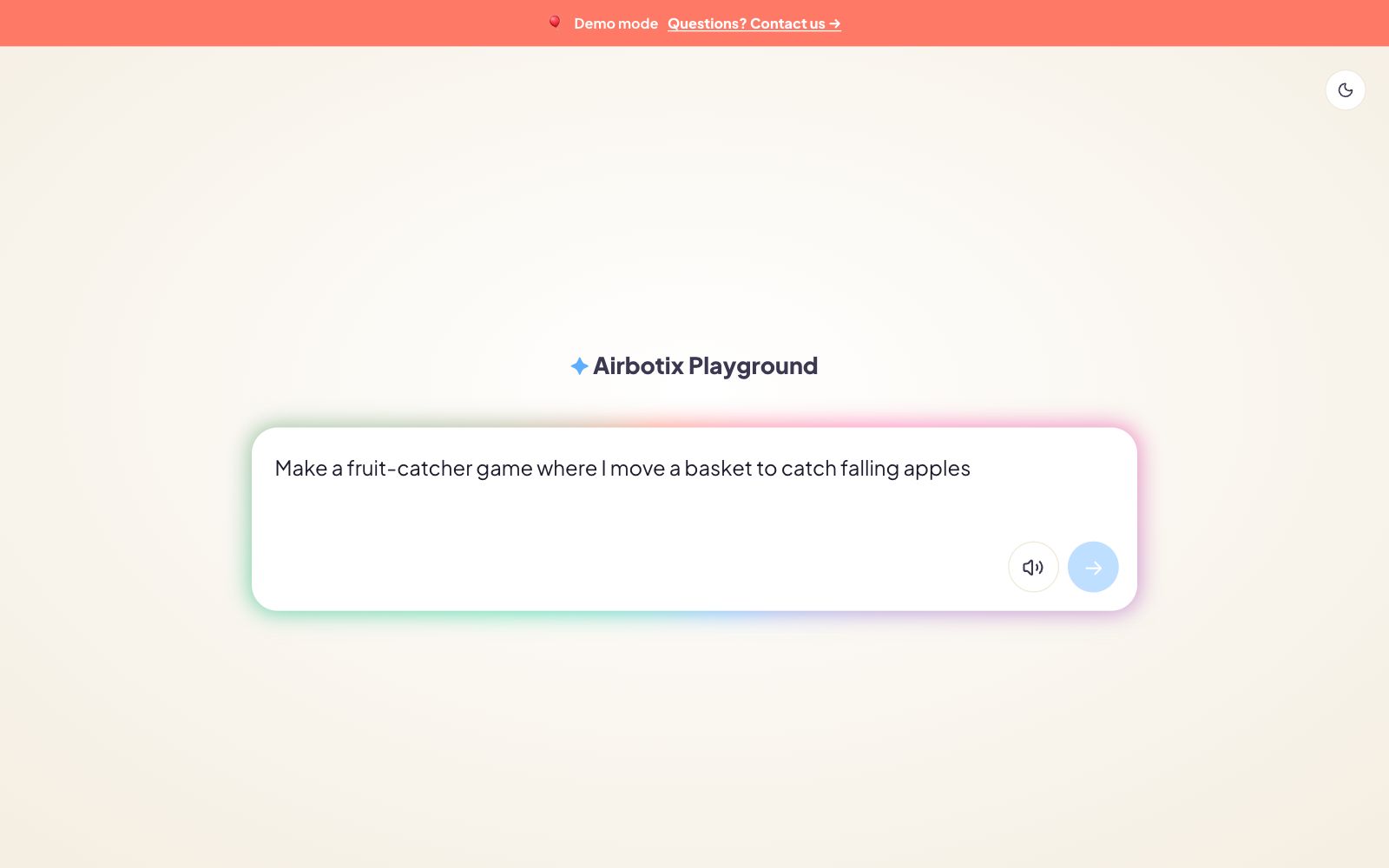 Airbotix Playground — a sentence typed into the create box
