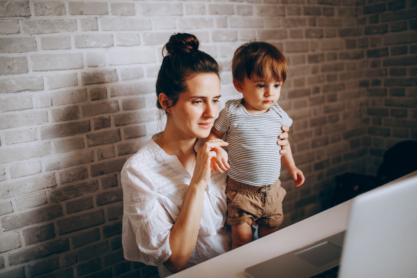 Family using a computer to check information